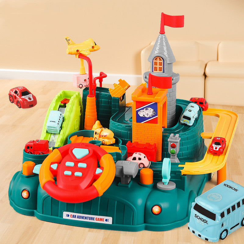 Car Adventure Game Slide Track Toy with Steering Wheel