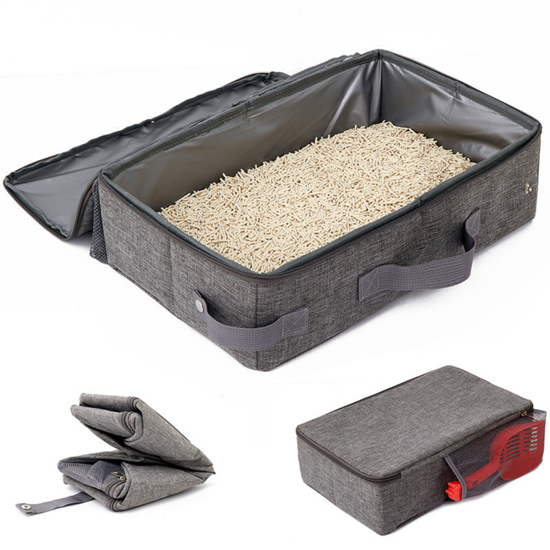 Foldable Travel Cat Litter Box with Lid and Handle