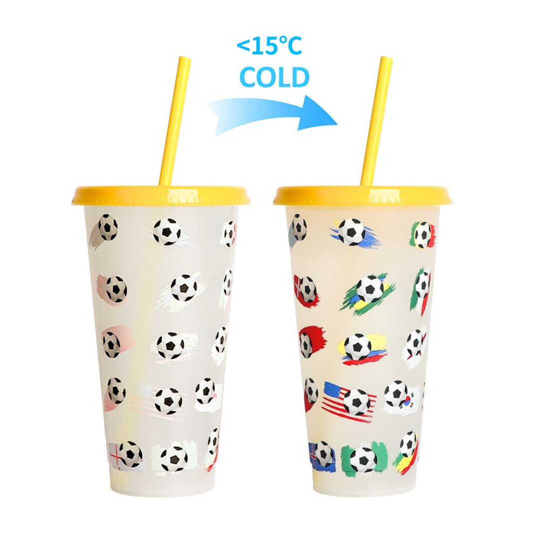 Color-changing Plastic Water Bottle Cup with Football and National Flag Print
