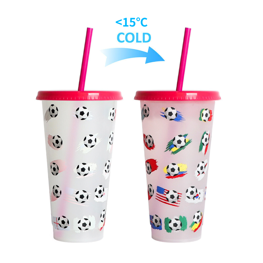 Color-changing Plastic Water Bottle Cup with Football and National Flag Print