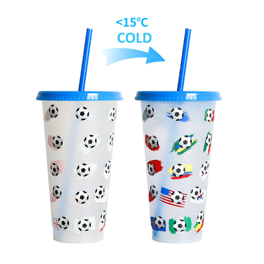 Color-changing Plastic Water Bottle Cup with Football and National Flag Print