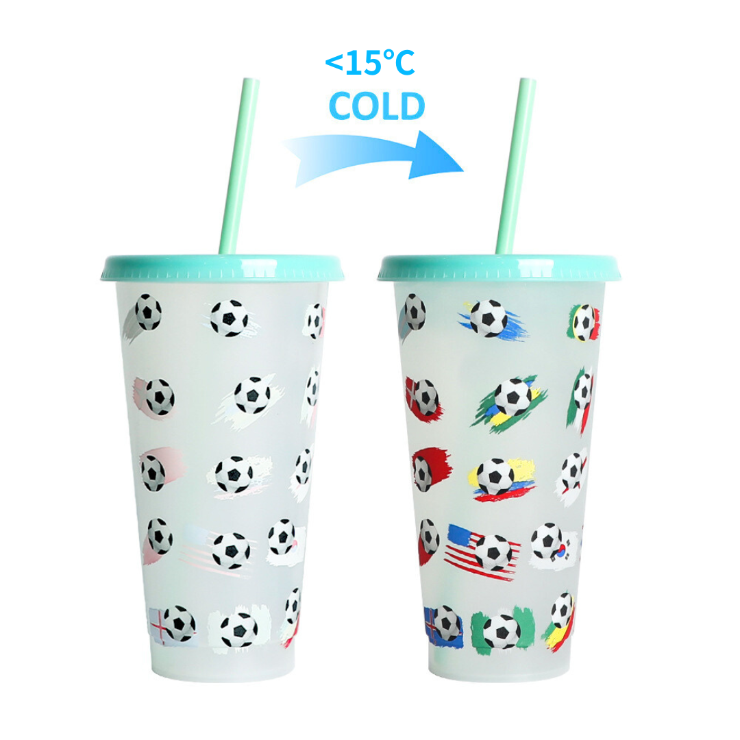 Color-changing Plastic Water Bottle Cup with Football and National Flag Print