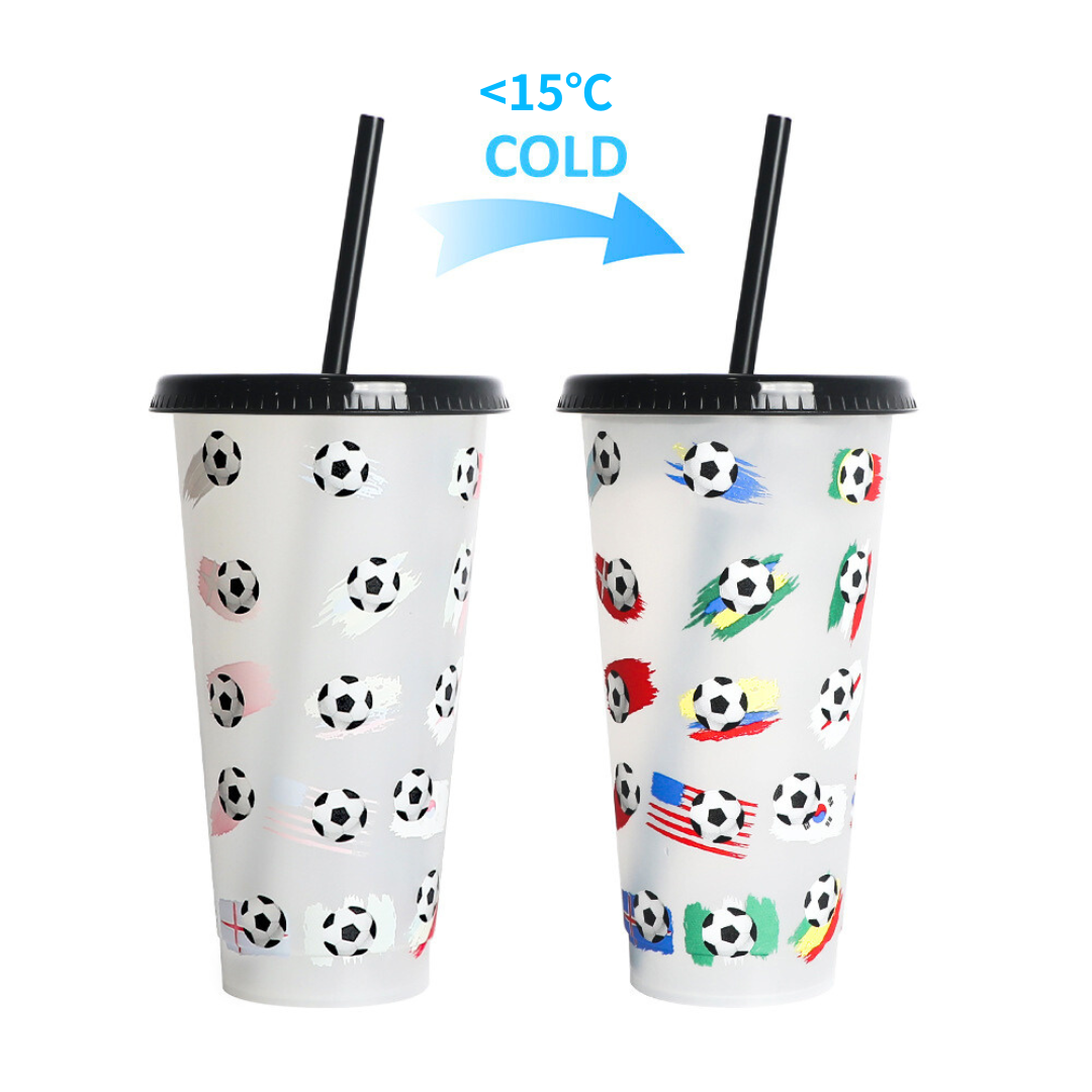 Color-changing Plastic Water Bottle Cup with Football and National Flag Print