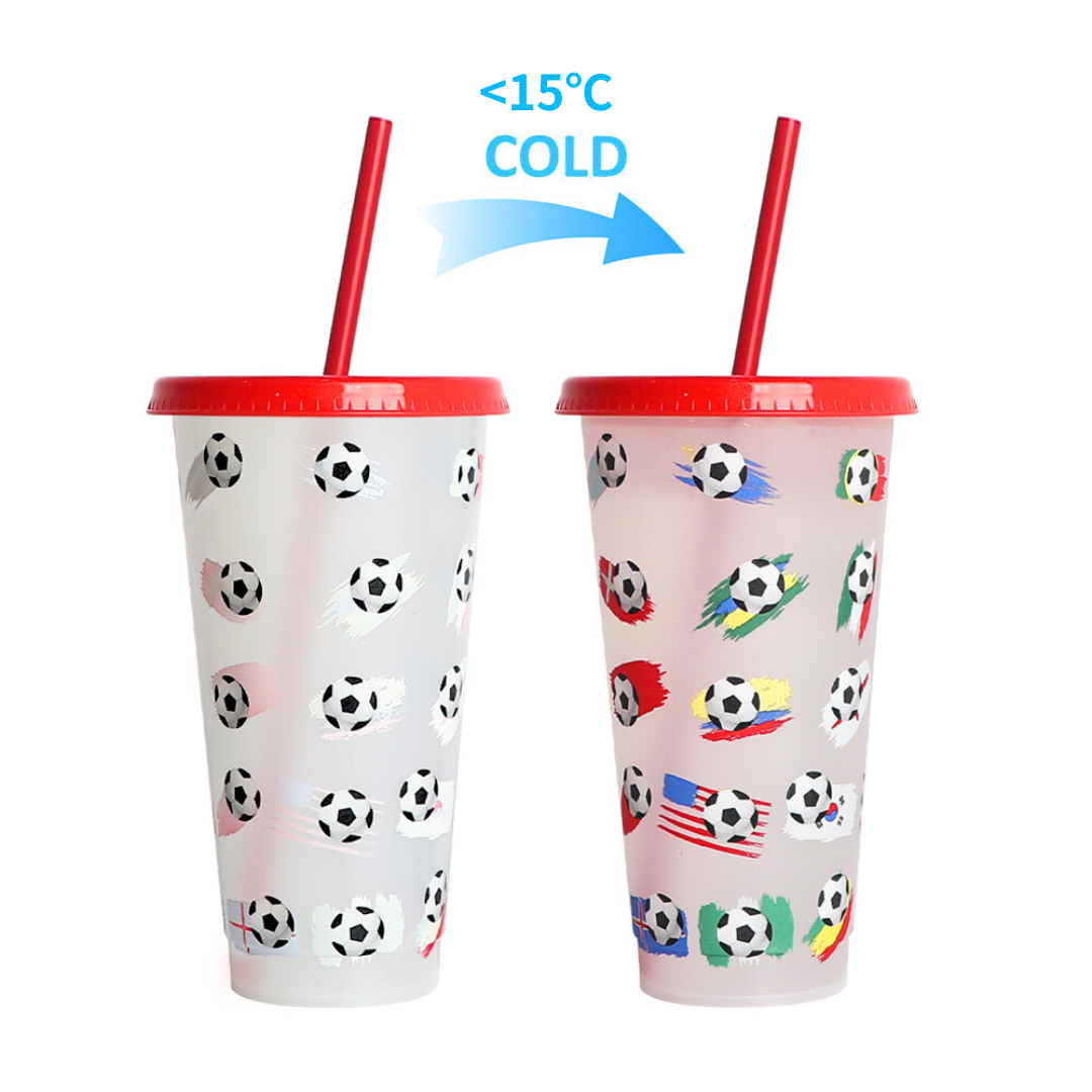 Color-changing Plastic Water Bottle Cup with Football and National Flag Print