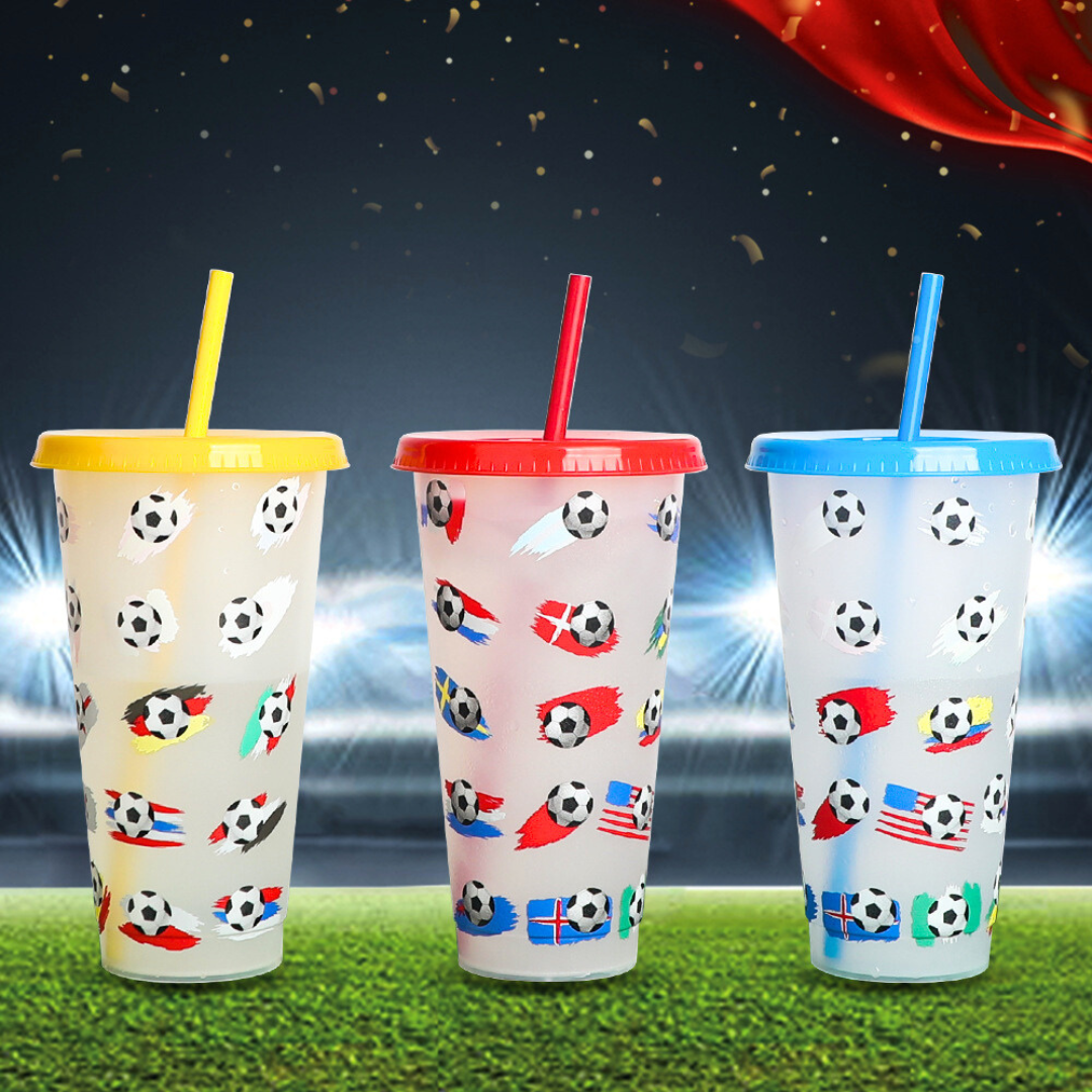 Color-changing Plastic Water Bottle Cup with Football and National Flag Print