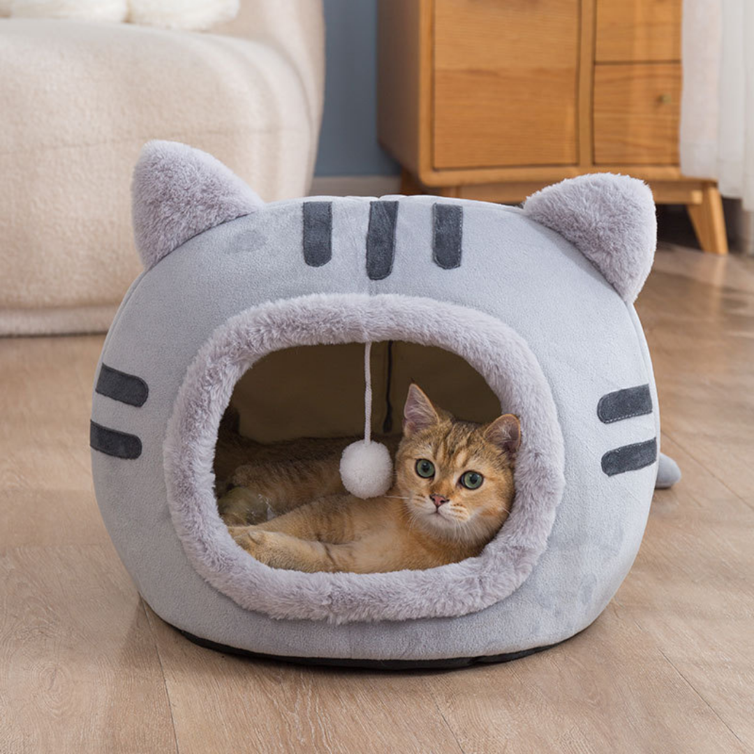 Plush Cat-Shaped Cat Bed Cave