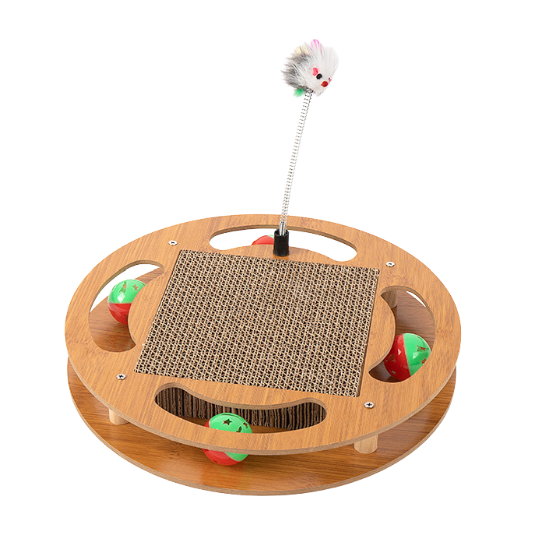 Cat Turntable Toy with Scratching Pad, Ball Track, Spring Ball