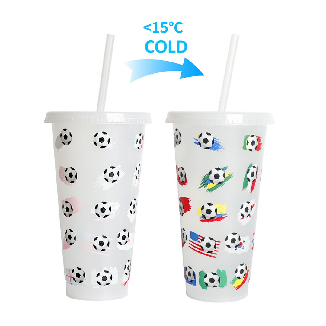 Color-changing Plastic Water Bottle Cup with Football and National Flag Print