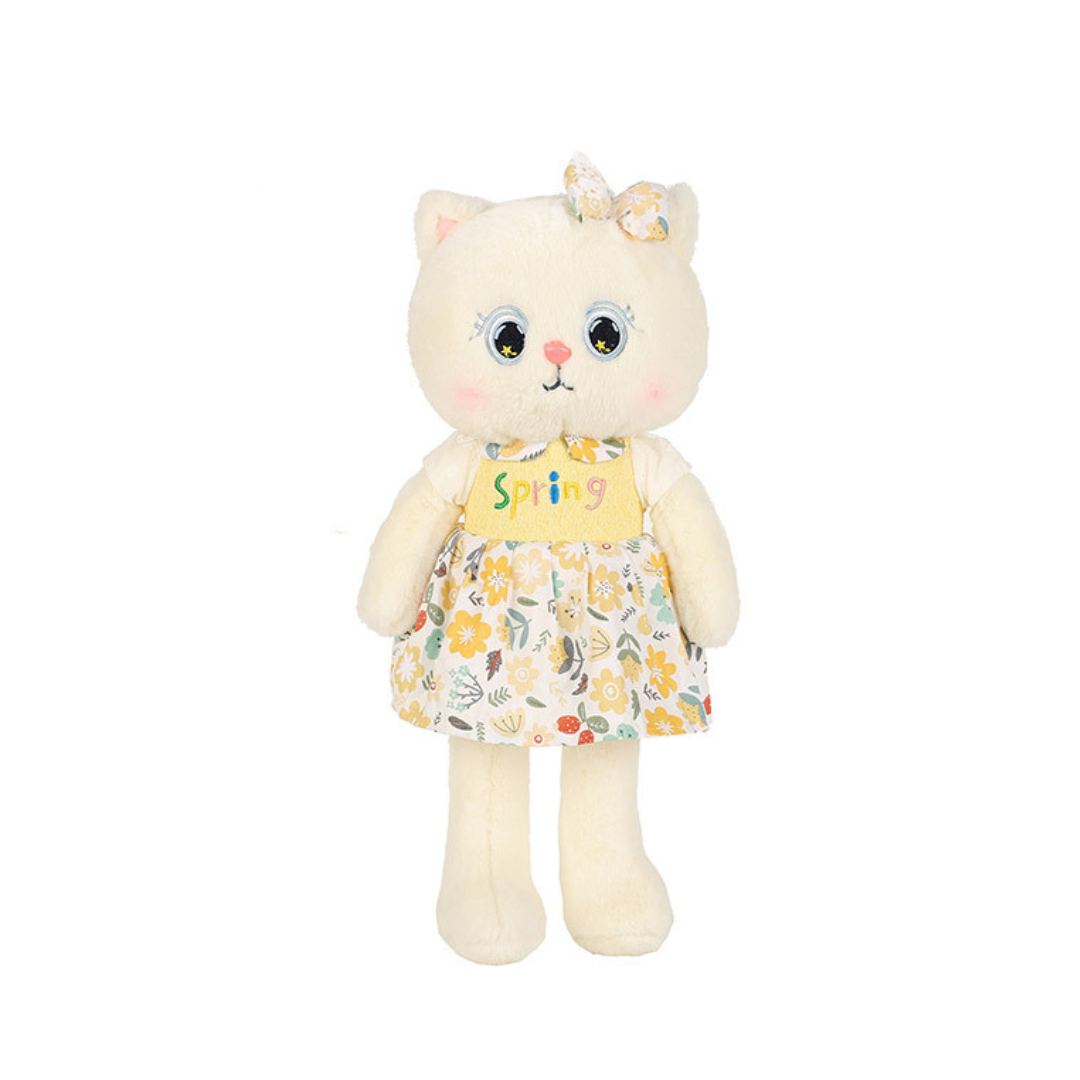 Country Folk Cat Girl Plush Doll with Srping Flower Dress 11.8 inch