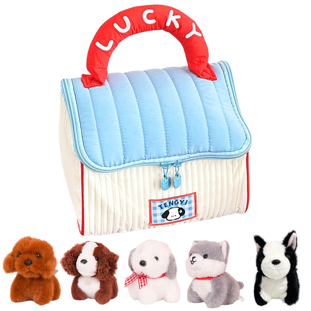 Plush Puppy Dog House Toy Set with 5 Puppies